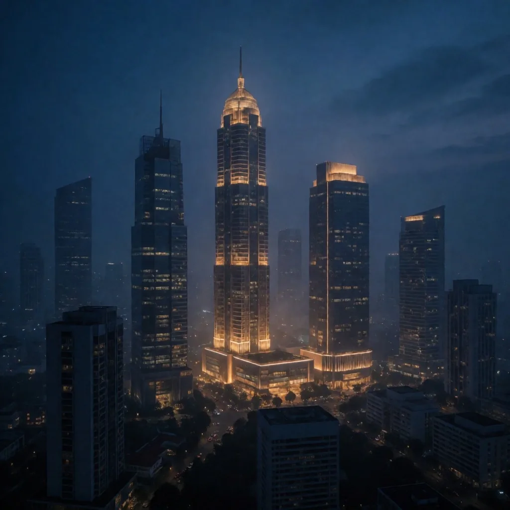 Jakarta skyline at dusk from VitaManIndo office